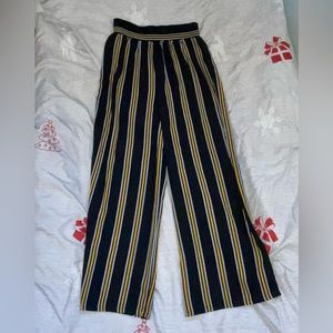 black & yellow striped flowy pants